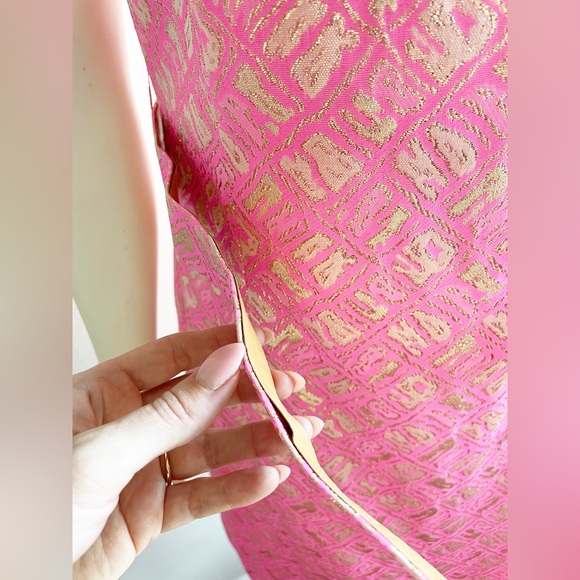 Richard Kaplan 1960s Pink Gold Metallic Thread Belted Vintage Shift Dress - Picture 6 of 16